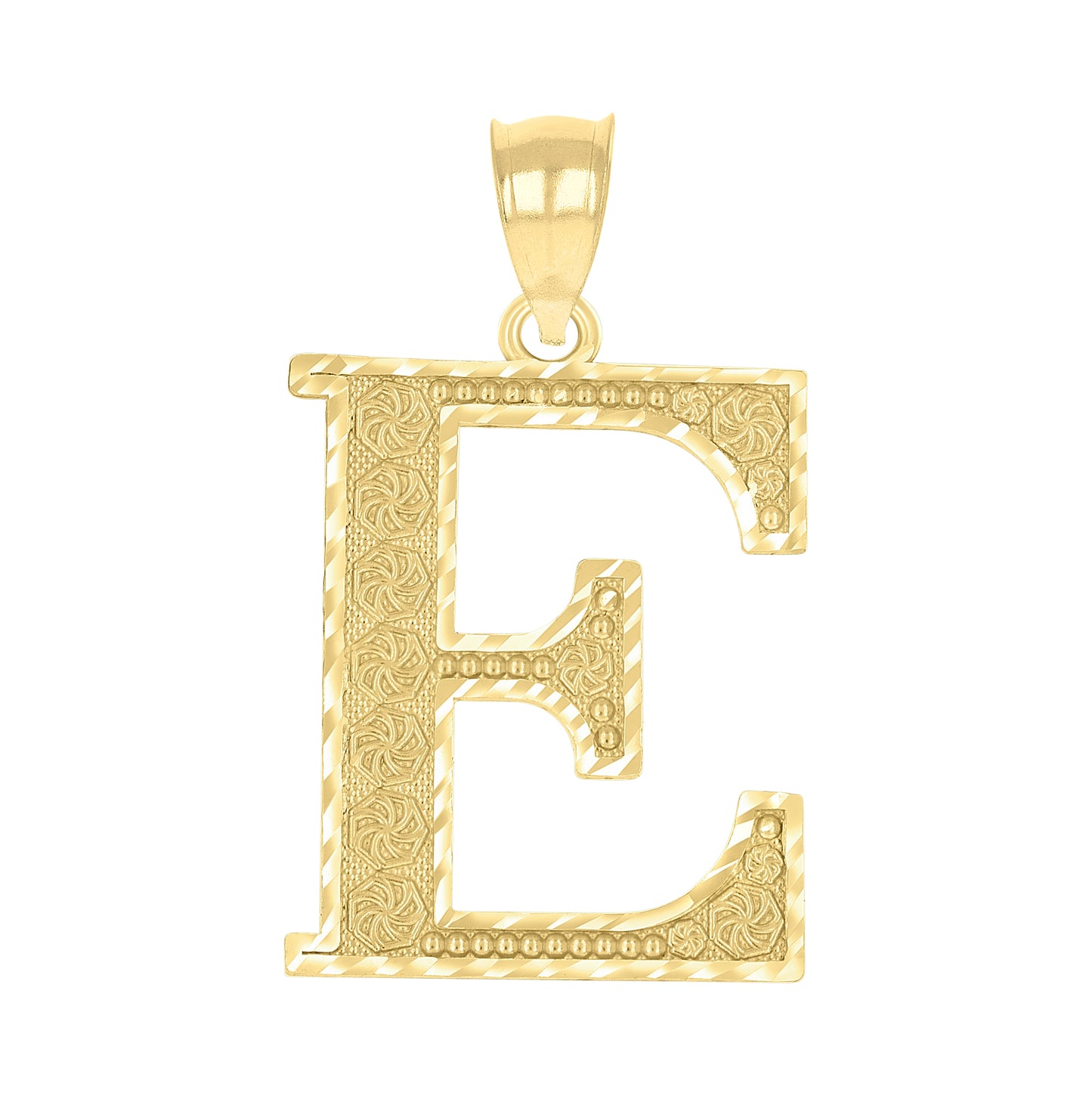 10K Yellow Gold Unisex Diamond-Cut Initial Letter Charm Pendant