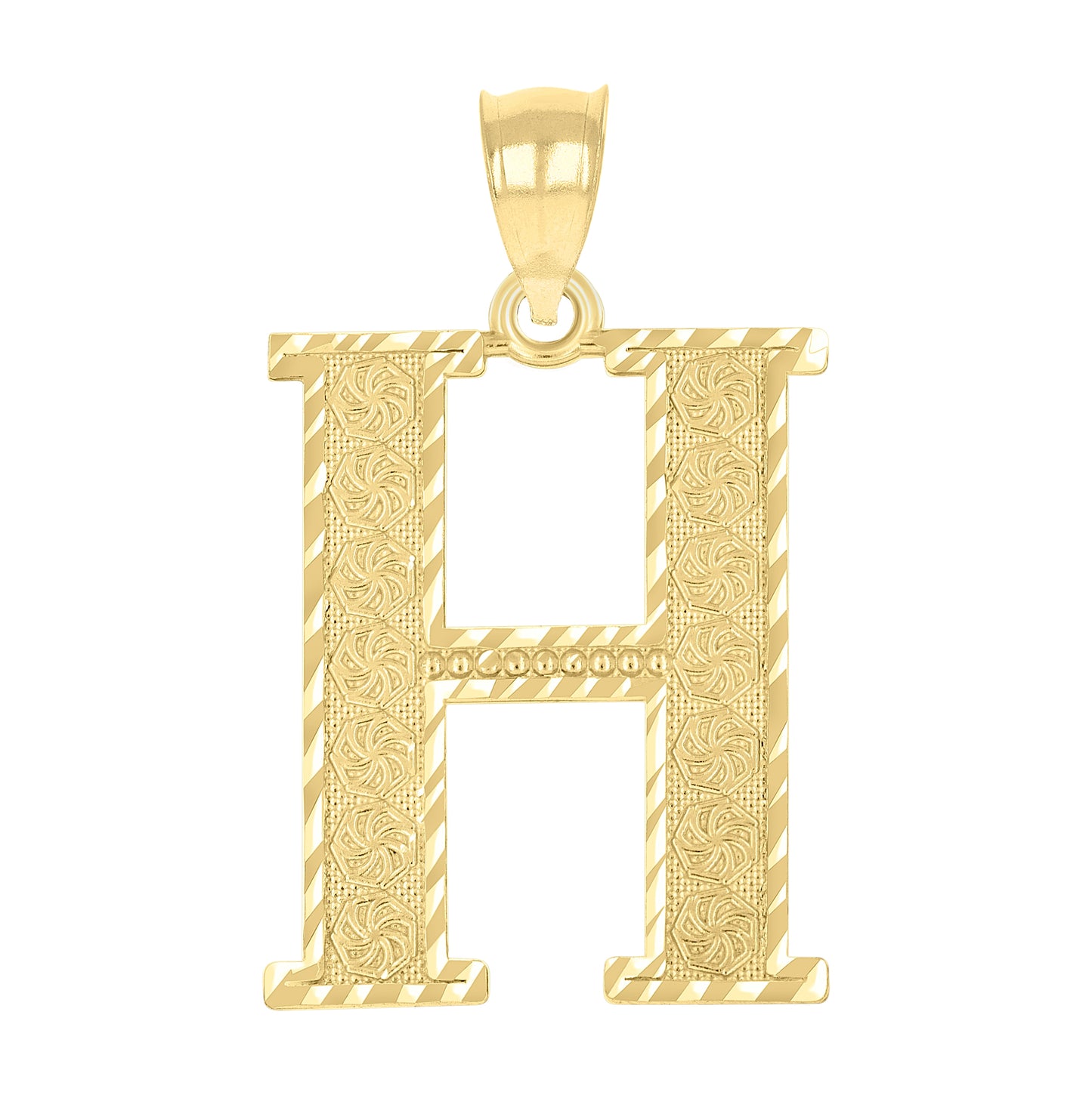 10K Yellow Gold Unisex Diamond-Cut Initial Letter Charm Pendant