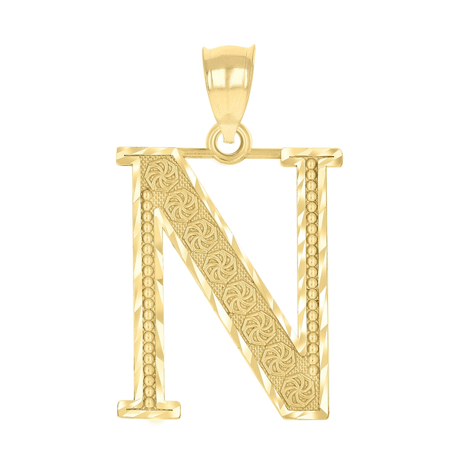 10K Yellow Gold Unisex Diamond-Cut Initial Letter Charm Pendant