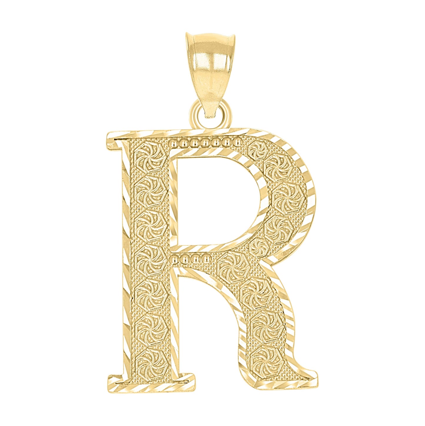 10K Yellow Gold Unisex Diamond-Cut Initial Letter Charm Pendant
