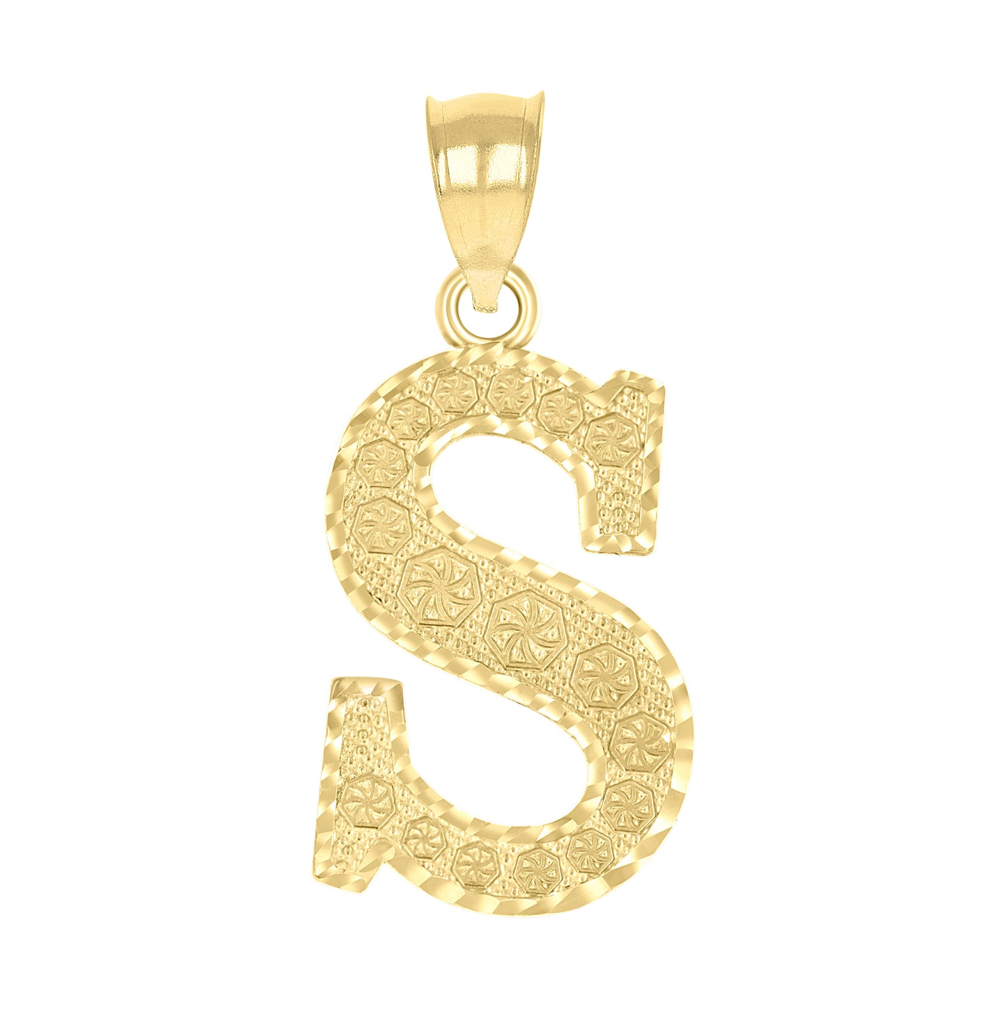 10K Yellow Gold Unisex Diamond-Cut Initial Letter Charm Pendant