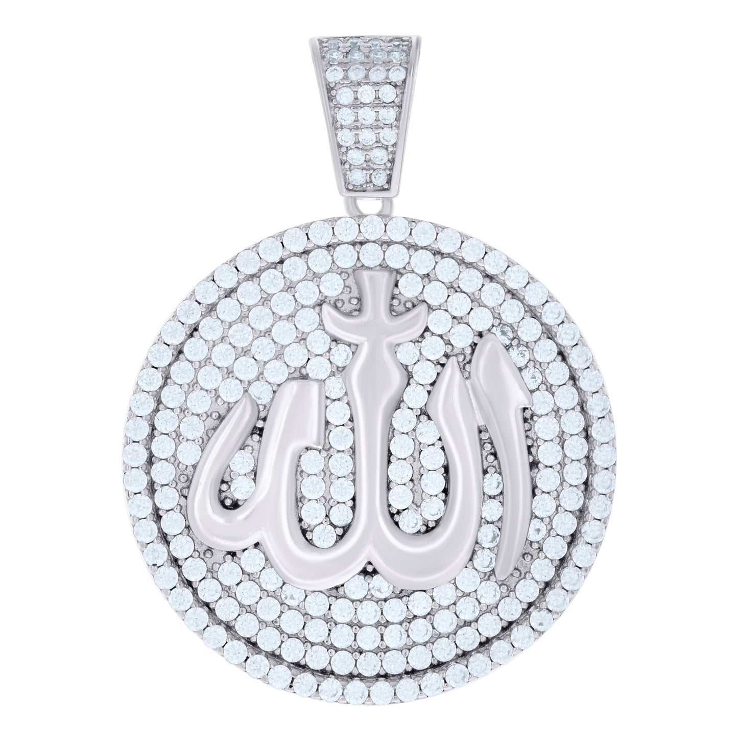 Sterling Silver Men Cubic-Zirconia Allah Symbol Religious Charm Pendant