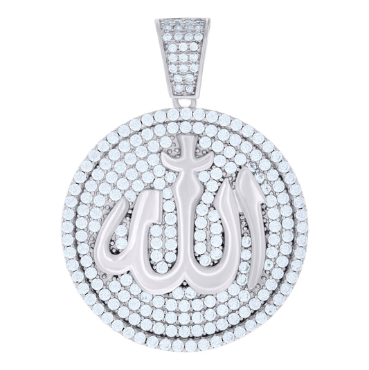 Sterling Silver Men Cubic-Zirconia Allah Symbol Religious Charm Pendant
