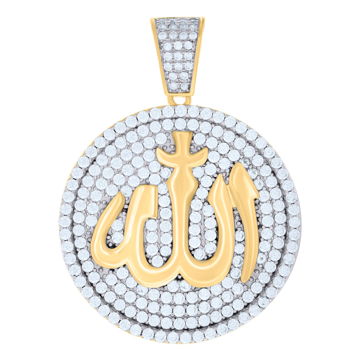 Sterling Silver Men Cubic-Zirconia Allah Symbol Religious Charm Pendant
