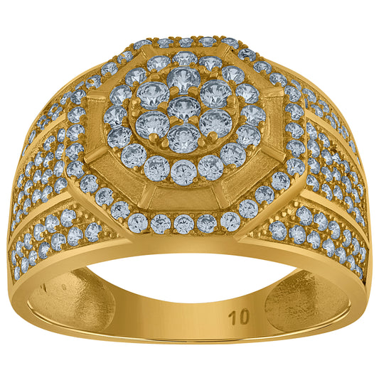 10K Yellow Gold Mens Cubic Zirconia Octagon Engagement Ring