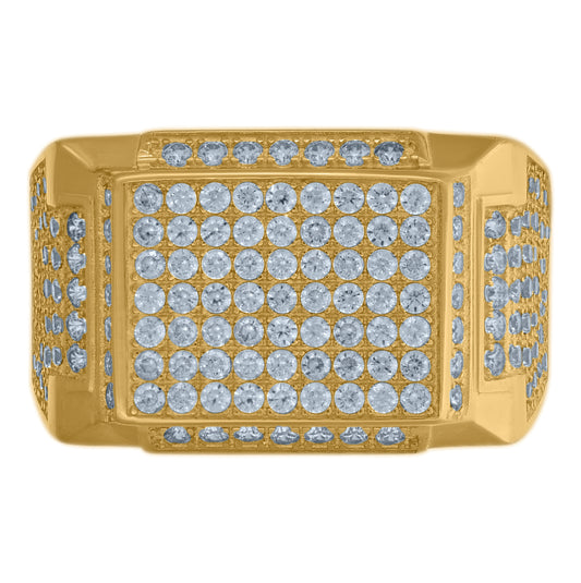 10K Yellow Gold Mens Cubic Zirconia Square Head Fashion Ring