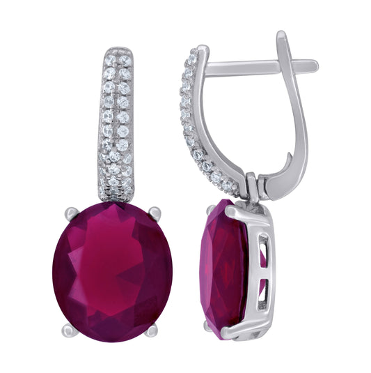Sterling Silver Womens Dark Pink Cubic Zirconia Dangle Earrings
