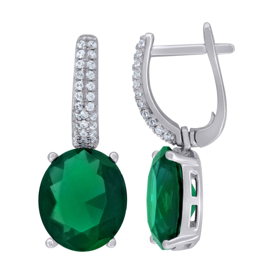 Sterling Silver Womens Green Cubic Zirconia Dangle Earrings