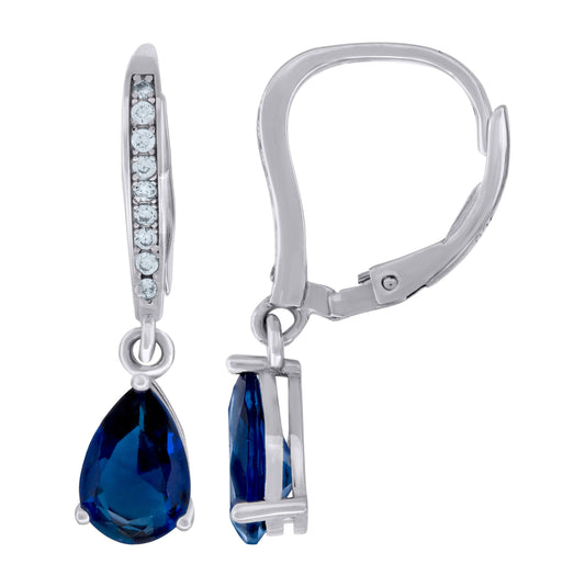 Sterling Silver Womens Blue Cubic Zirconia Tear Drop Dangle Earrings