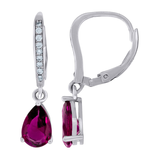 Sterling Silver Womens Red Cubic Zirconia Tear Drop Dangle Earrings
