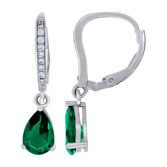 Sterling Silver Womens Green Cubic Zirconia Tear Drop Dangle Earrings