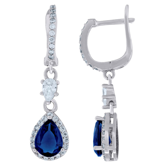 Sterling Silver Womens Blue Cubic Zirconia Round Dangle Earrings