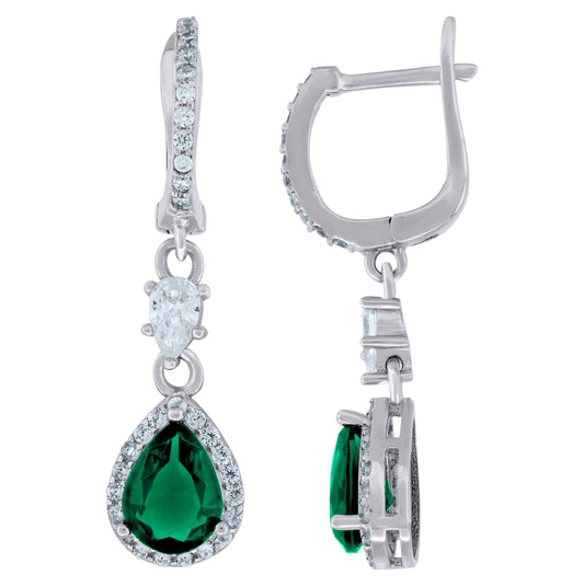 Sterling Silver Womens Green Cubic Zirconia Round Dangle Earrings