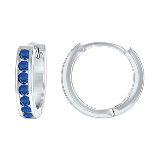 Sterling Silver Womens Blue Cubic Zirconia Single Row Huggie Hoop Earrings