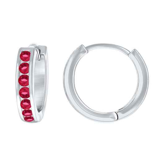 Sterling Silver Womens Red Cubic Zirconia Single Row Huggie Hoop Earrings