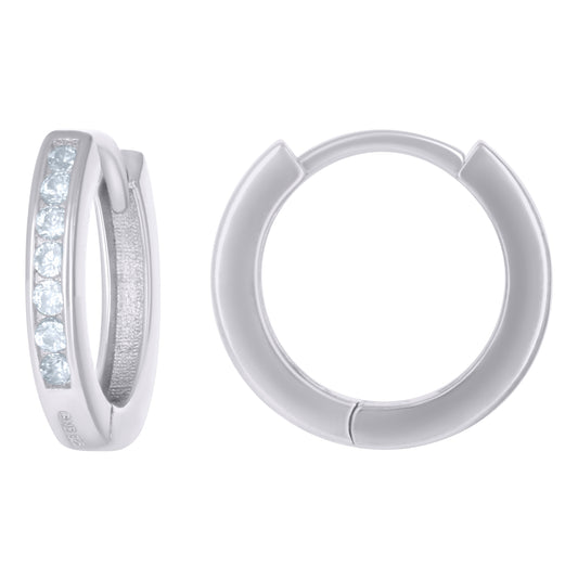Sterling Silver Womens Cubic-Zirconia Fashion Hoop Huggies Earrings