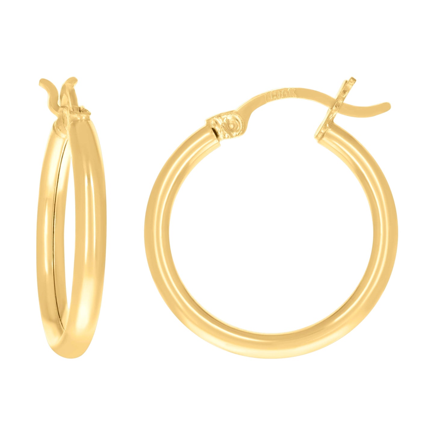 14K Yellow Gold Womens Plain Round Tube Hoop Earrings 2mm