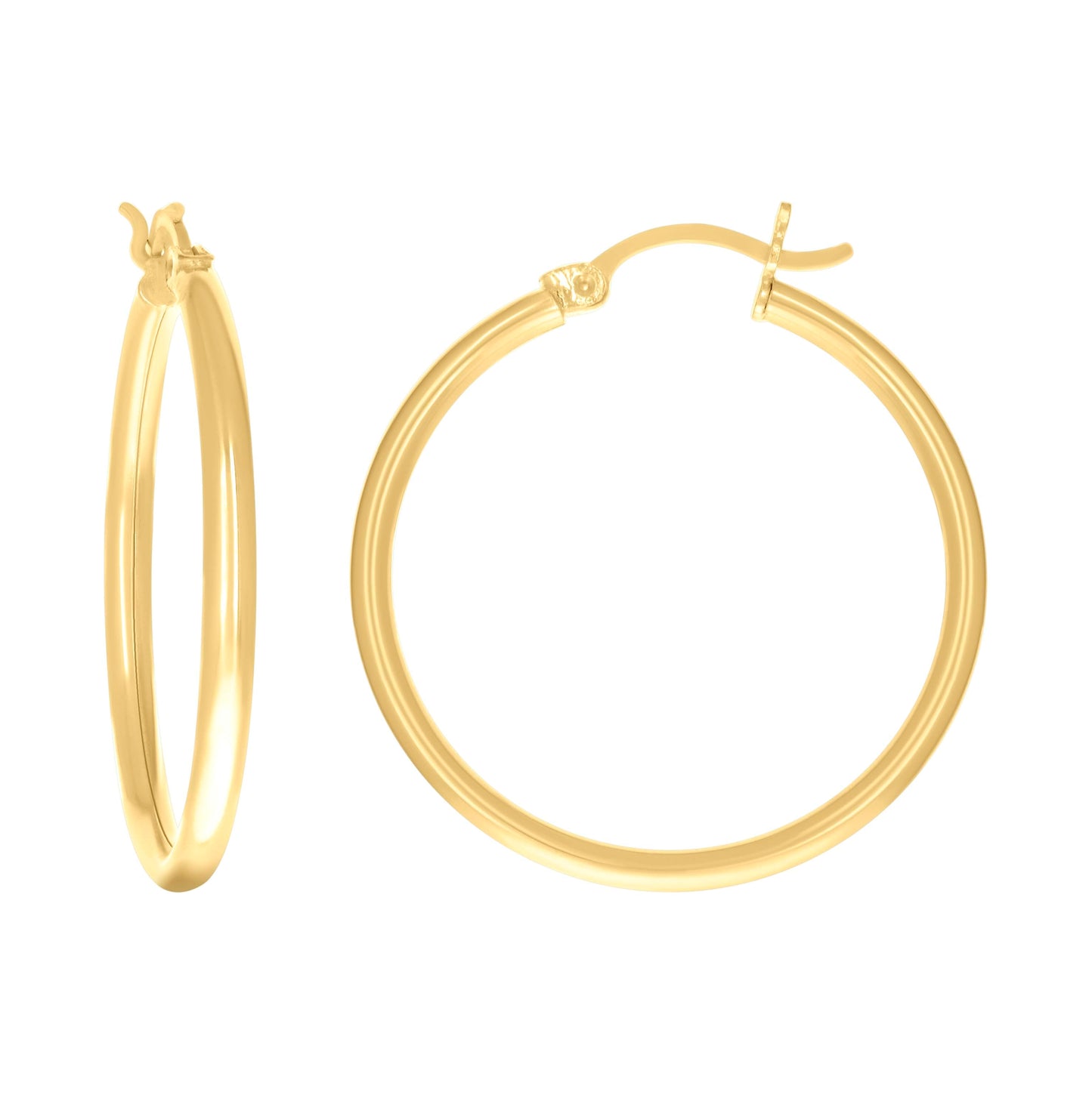 14K Yellow Gold Womens Plain Round Tube Hoop Earrings 2mm