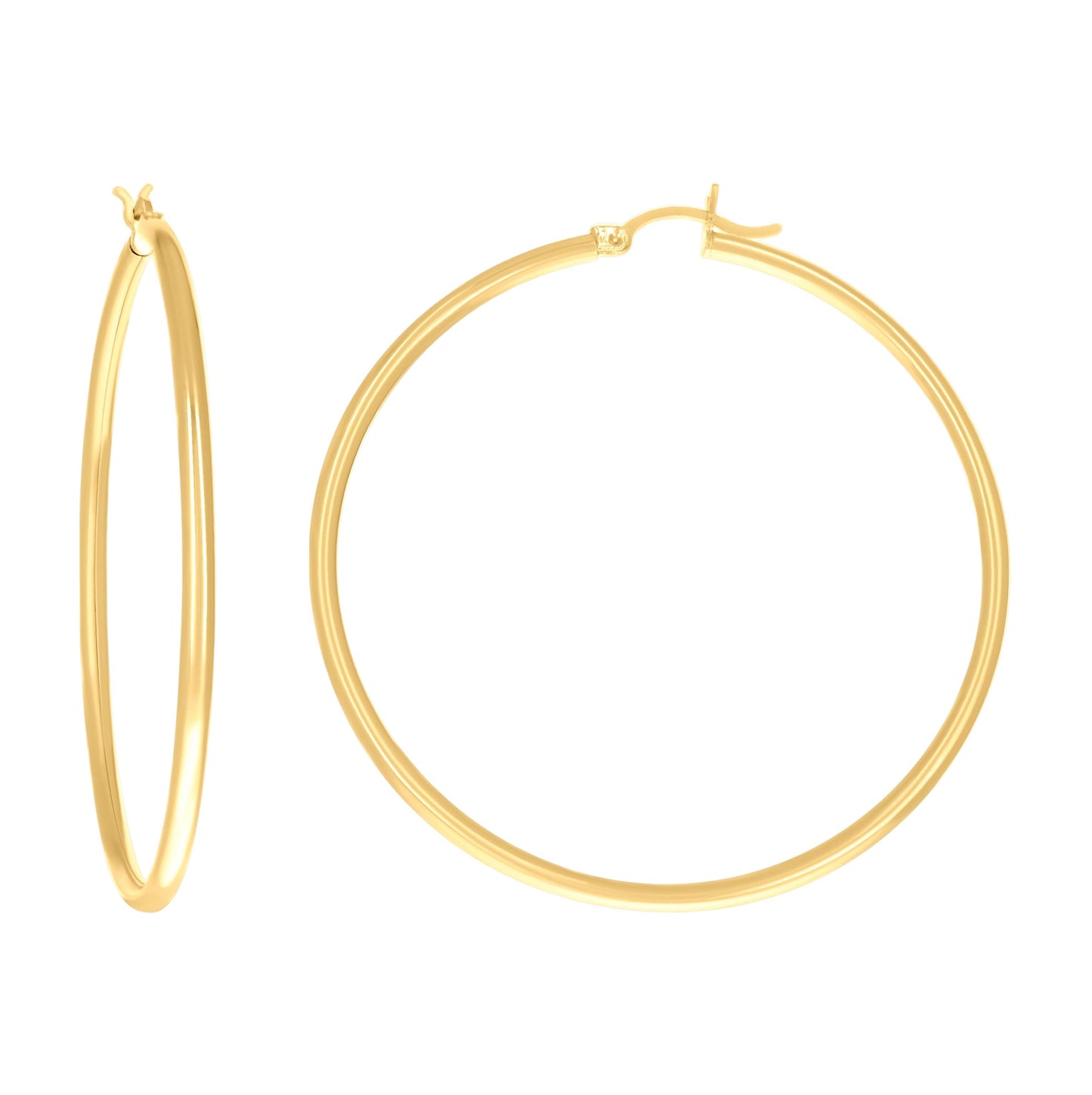 14K Yellow Gold Womens Plain Round Tube Hoop Earrings 2mm