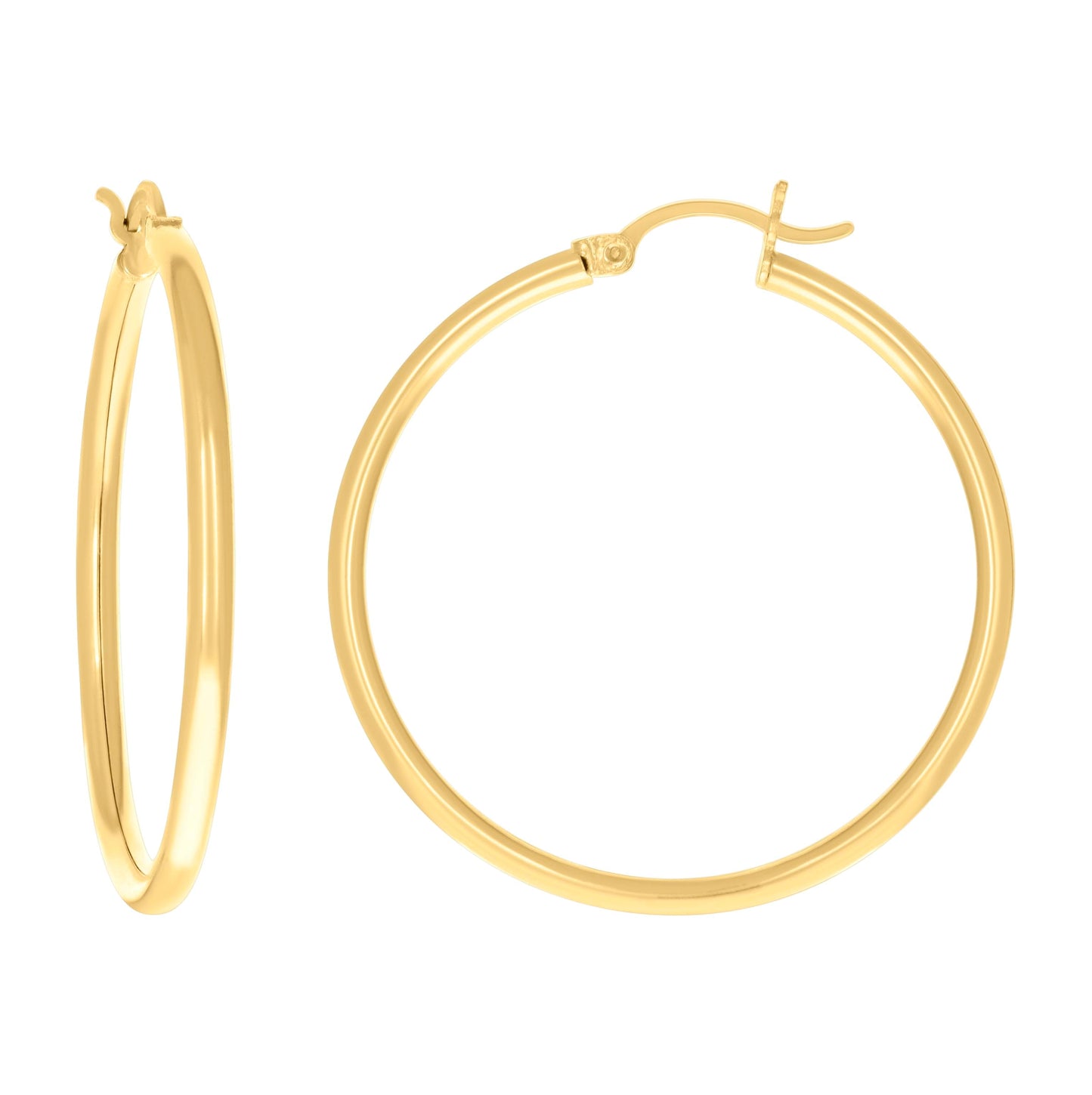 14K Yellow Gold Womens Plain Round Tube Hoop Earrings 2mm