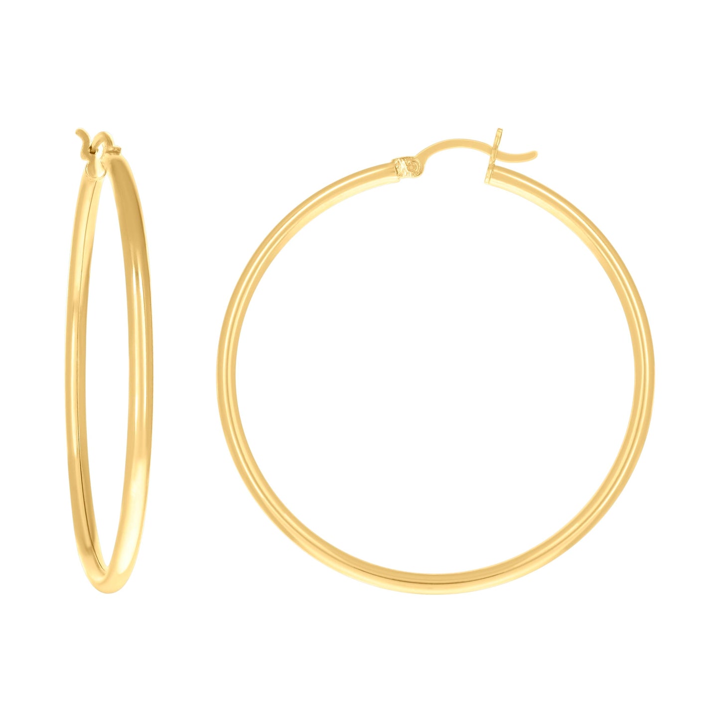 14K Yellow Gold Womens Plain Round Tube Hoop Earrings 2mm