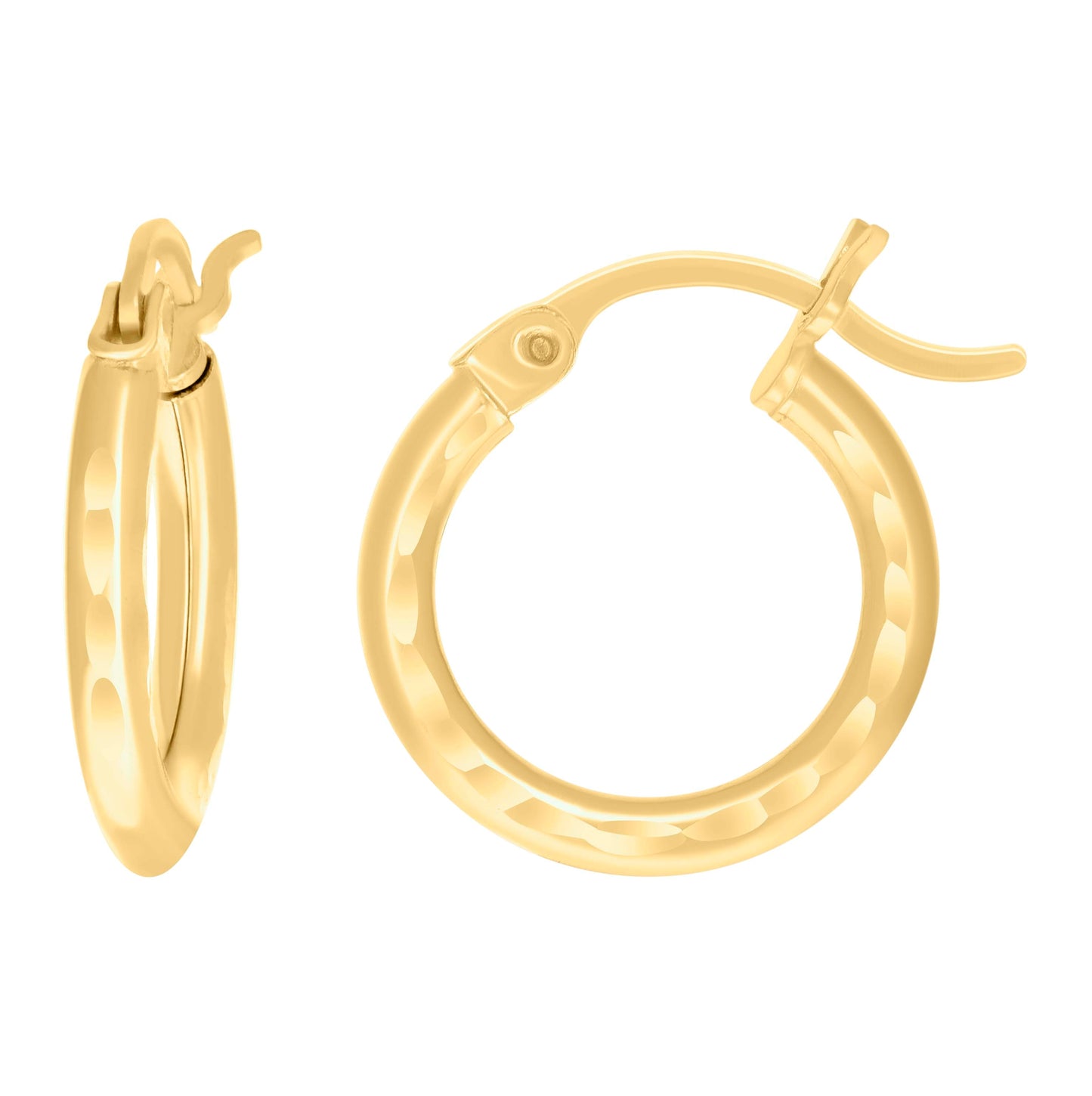 14K Yellow Gold Womens Diamond-cut Round Tube Hoop Earrings 2mm