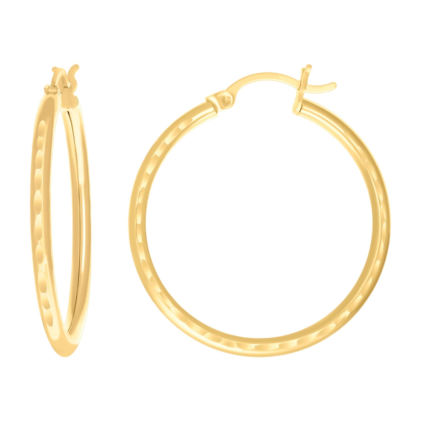 14K Yellow Gold Womens Diamond-cut Round Tube Hoop Earrings 2mm