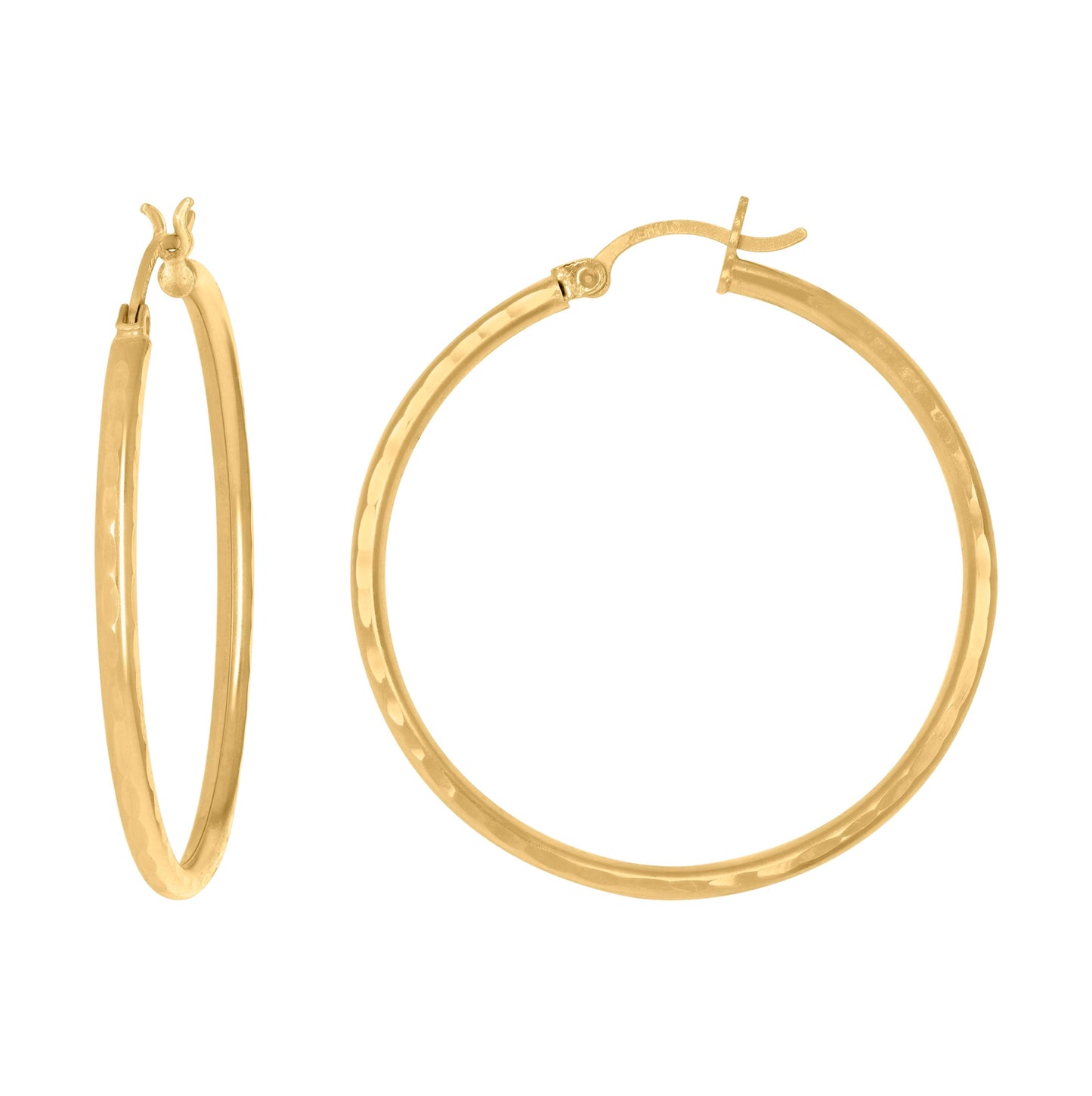 14K Yellow Gold Womens Diamond-cut Round Tube Hoop Earrings 2mm