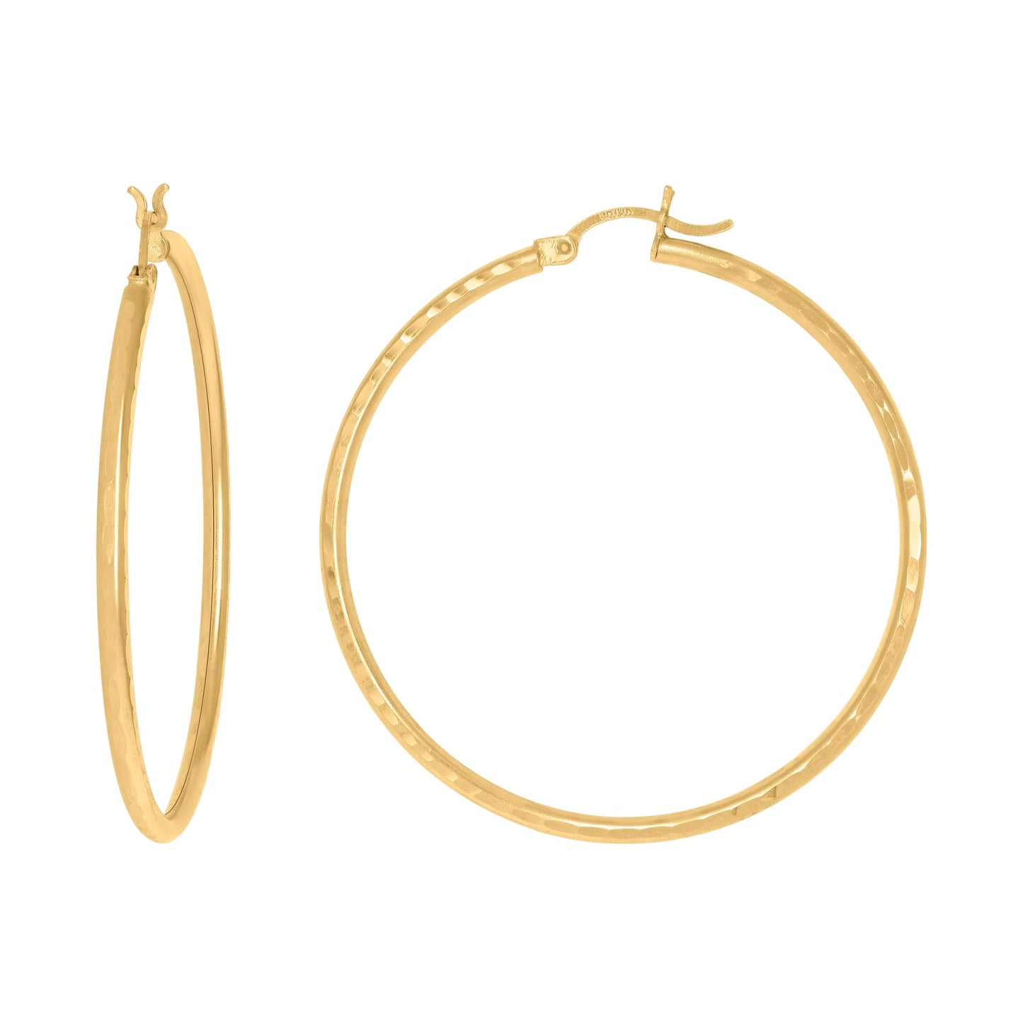 14K Yellow Gold Womens Diamond-cut Round Tube Hoop Earrings 2mm