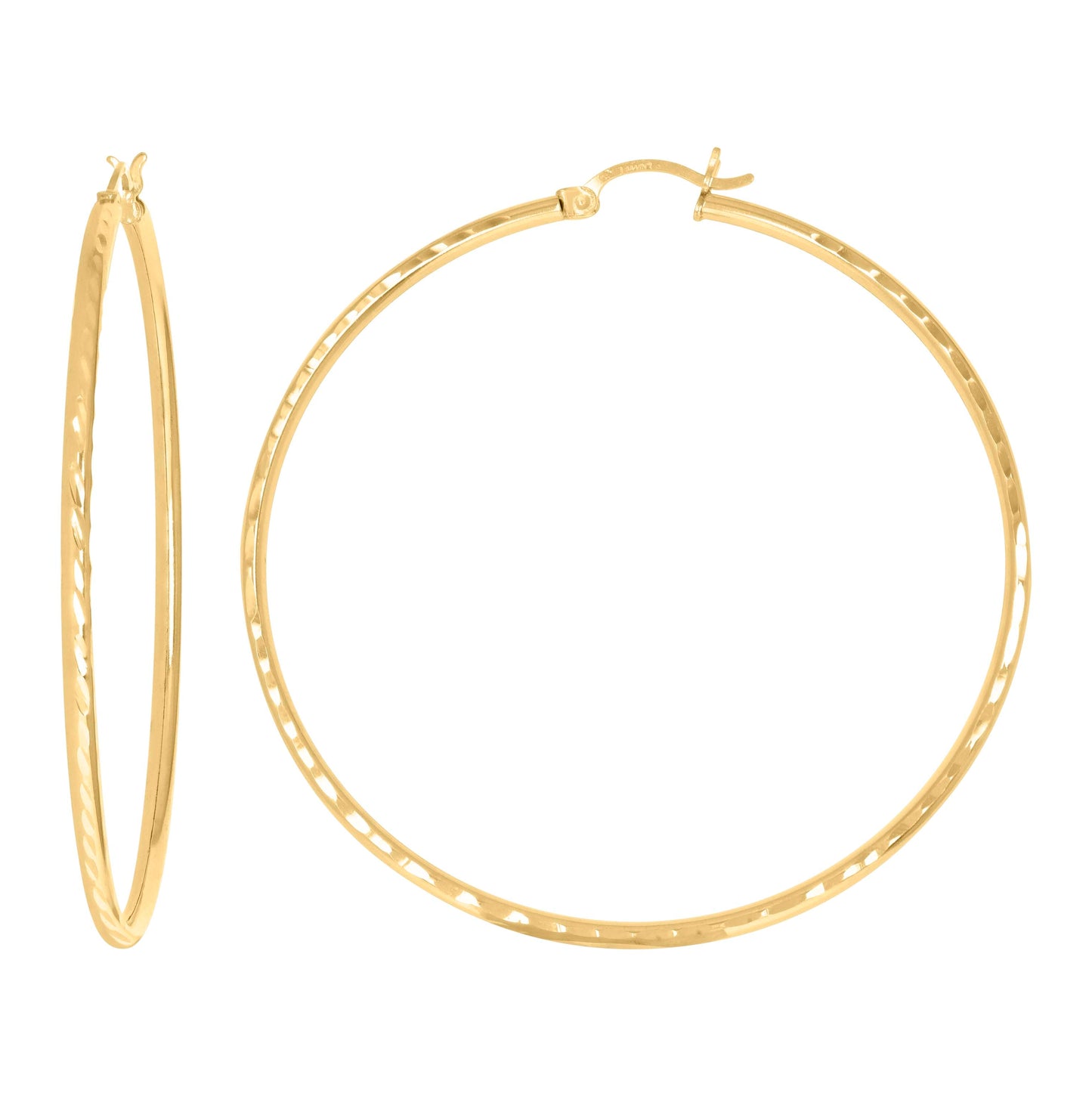14K Yellow Gold Womens Diamond-cut Round Tube Hoop Earrings 2mm