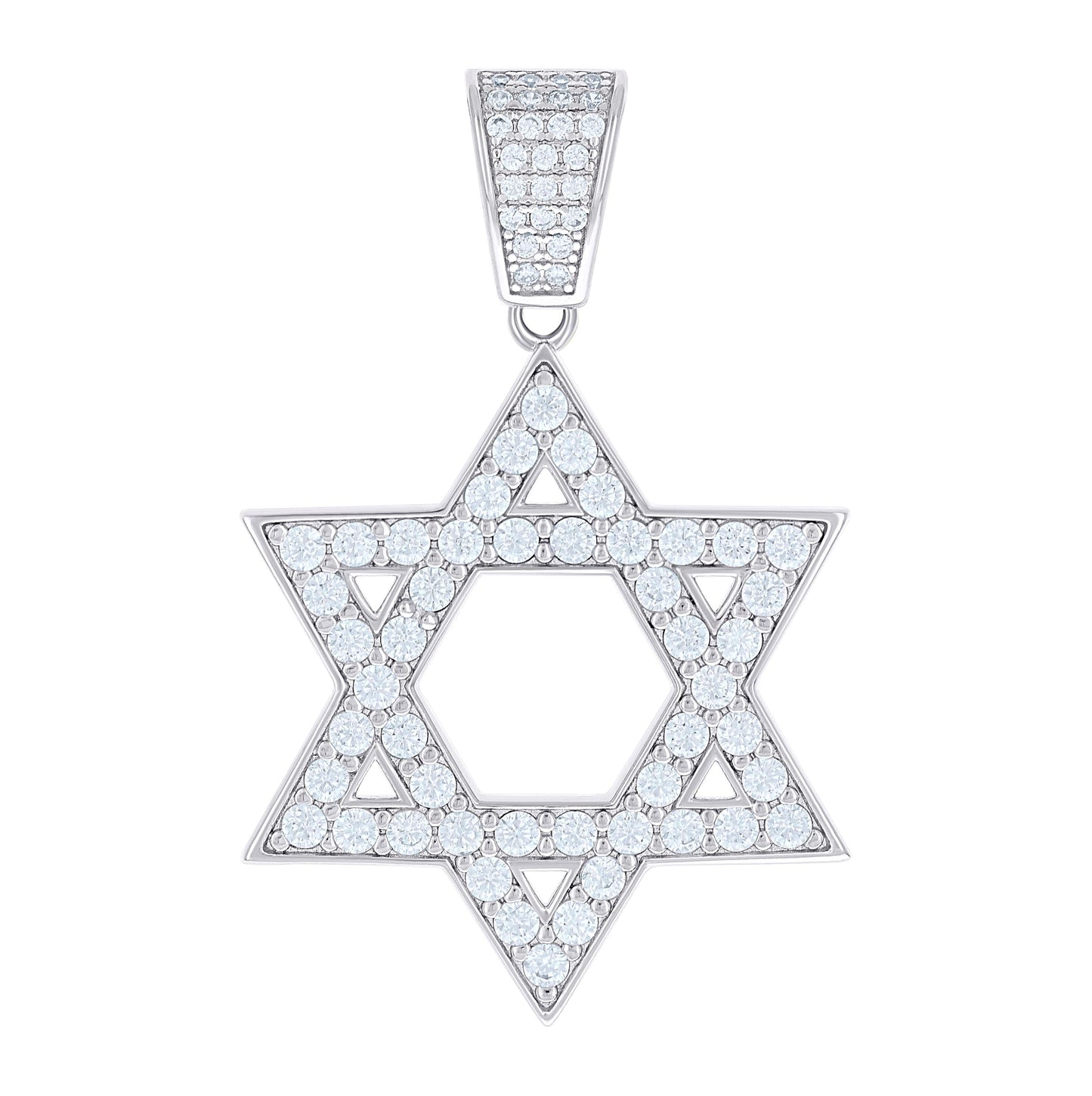 Sterling Silver Mens Cubic-Zirconia Star Of David Symbol Religious Charm Pendant