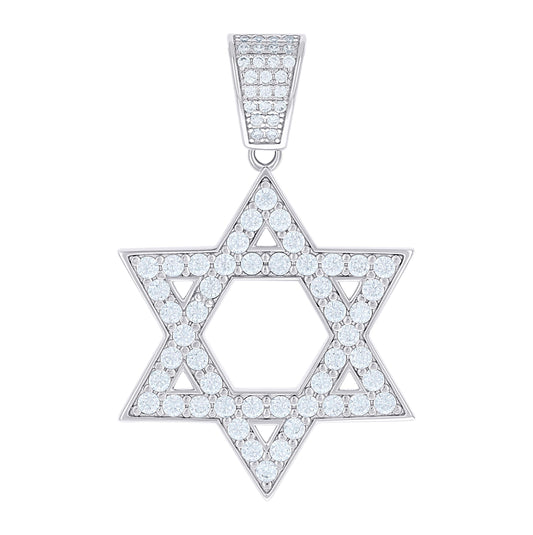 Sterling Silver Mens Cubic-Zirconia Star Of David Symbol Religious Charm Pendant