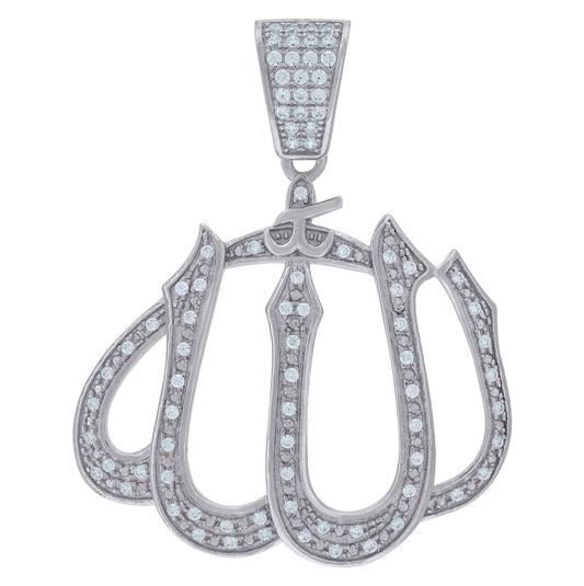 Sterling Silver Unisex Cubic Zirconia Religious Allah Charm Pendant