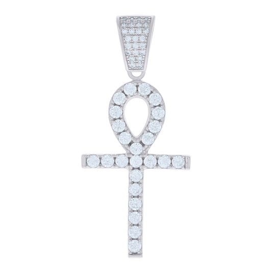 Sterling Silver Unisex Cubic Zirconia Ankh Cross Religious Charm Pendant