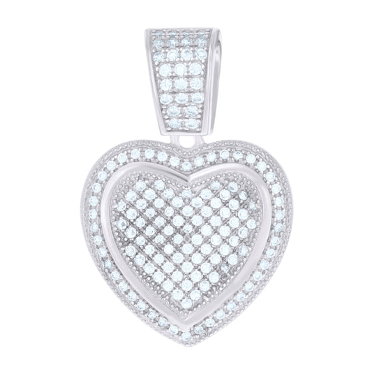 Sterling Silver Womens Cubic Zirconia Heart Charm Pendant