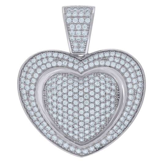 Sterling Silver Womens Cubic-Zirconia Heart Charm Pendant