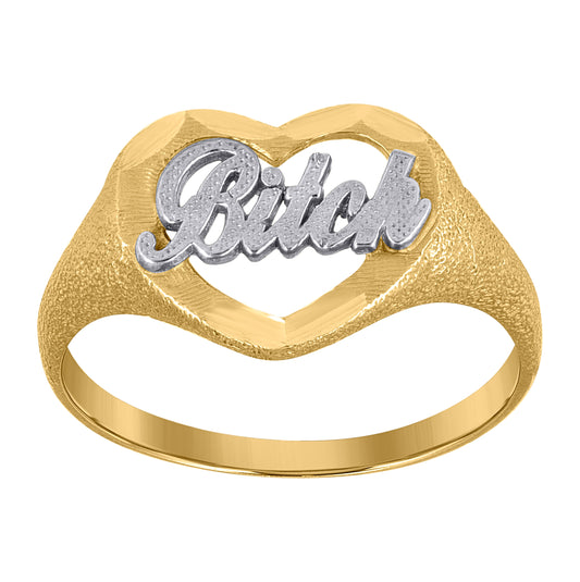 10K Two-Tone Gold Mens Diamond Cut Heart Band Ring