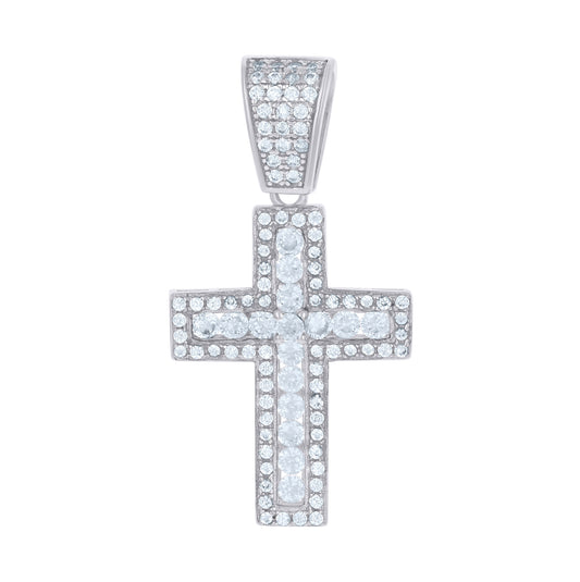 Sterling Silver Unisex Cubic Zirconia Cross Religious Charm Pendant