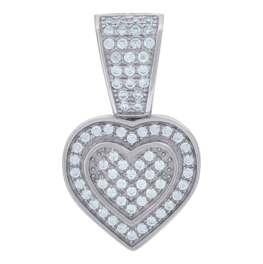 Sterling Silver Womens Cubic-Zirconia Heart Charm Pendant