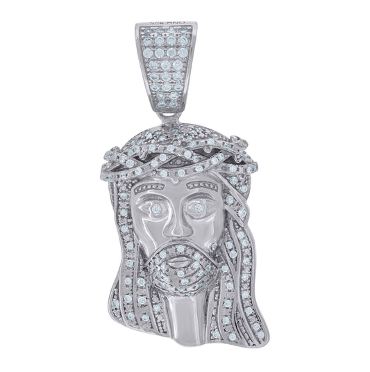 Sterling Silver Mens Cubic-Zirconia Jesus Religious Charm Pendant
