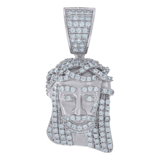 Sterling Silver Mens Cubic-Zirconia Jesus Religious Charm Pendant