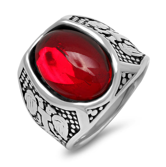 Stainless Steel Mens Oval Red Cubic-Zirconia Sizes 9 - 12 Comfort-fit Bridal Anniversary Wedding Engagement Band Ring