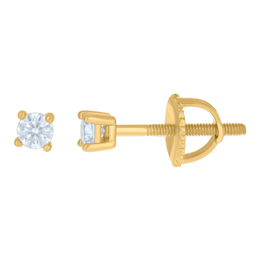 Sterling Silver Yellow-Tone Womens Cubic Zirconia Round Classic Studs Earrings