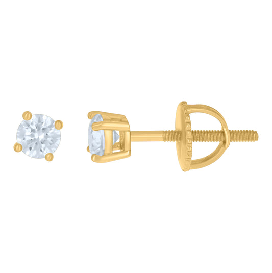 Sterling Silver Yellow-Tone Womens Cubic Zirconia Round Classic Studs Earrings