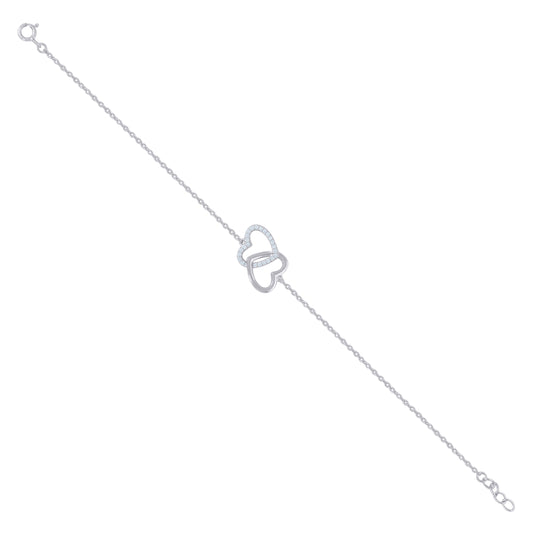 Sterling Silver Womens Cubic Zirconia Rolo Link Heart Bracelet