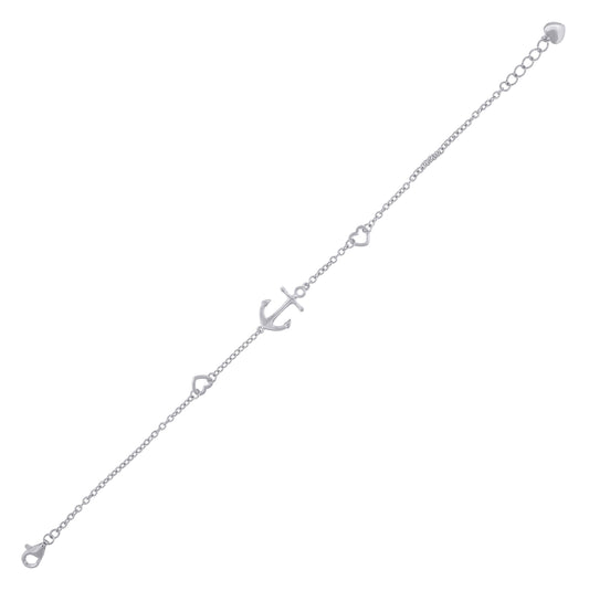 Sterling Silver Womens Rolo Link Anchor Heart Bracelet