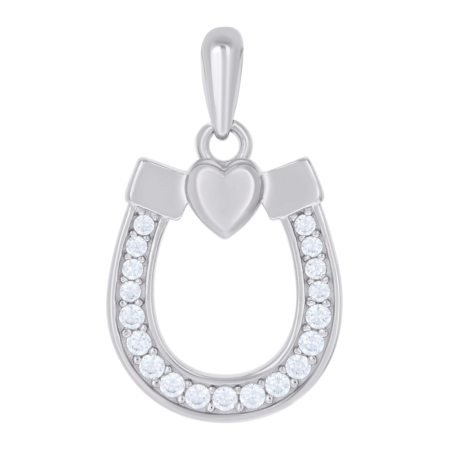Sterling Silver Womens Cubic-Zirconia Horseshoe Good Luck Charm Pendant