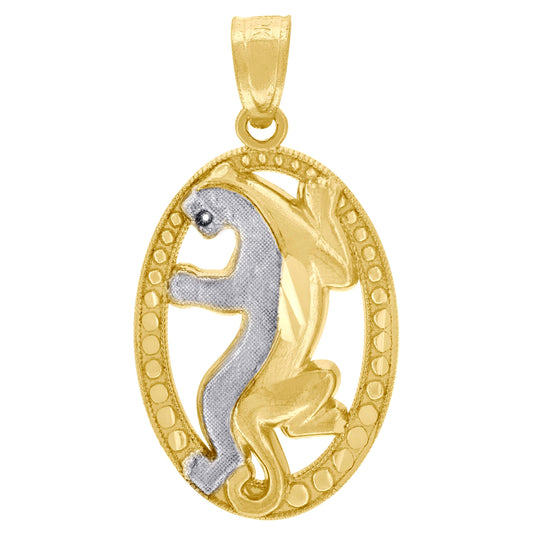 10K Two-Tone Gold Mens Diamond-Cut Textured Tiger Animal Charm Pendant