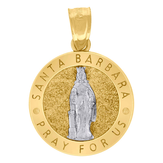 10K Two-Tone Gold Unisex Textured Santa Barbara Pray For Us Religious Charm Pendant
