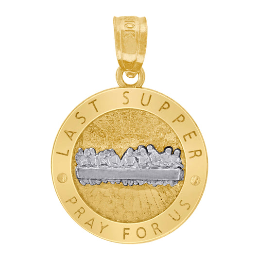 10K Two-Tone Gold Unisex Textured Last Supper Pray For Us Religious Charm Pendant